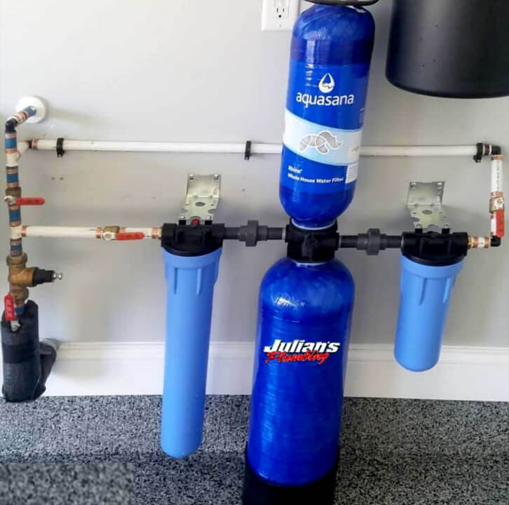 Whole-house water filter installed by Rideout Plumbing